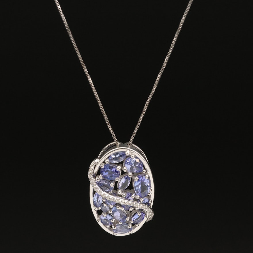 Sterling Silver Tanzanite Diamond Pendant Necklace