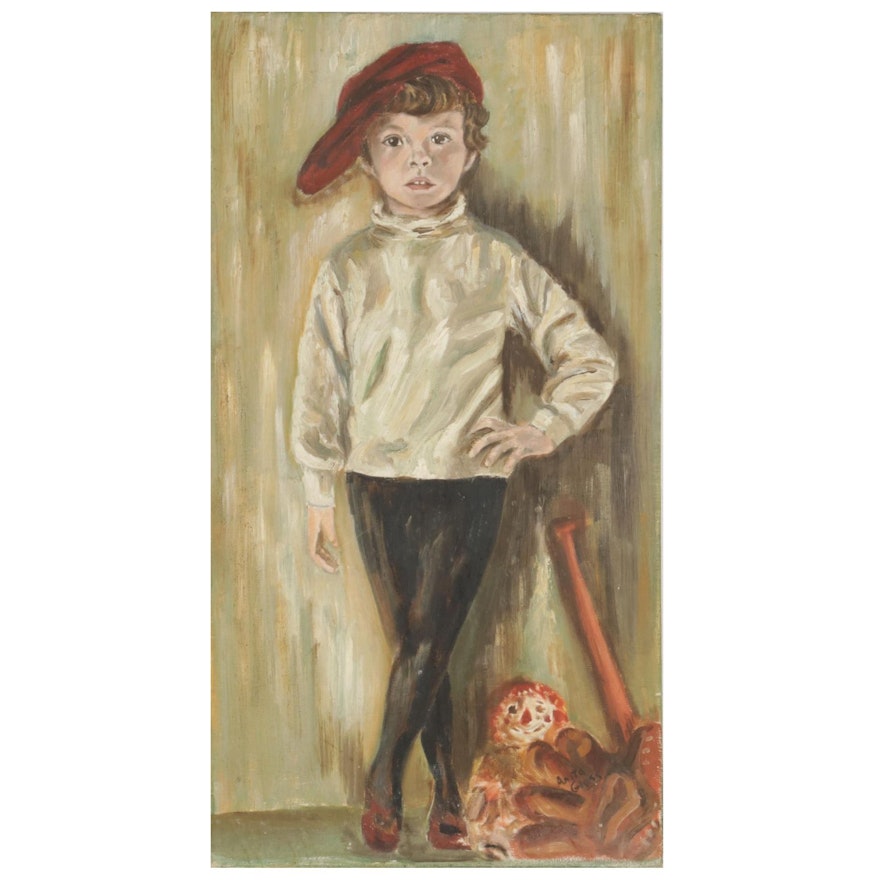 Anita Glass Young Child Portrait Oil Painting, Mid to Late 20th Century
