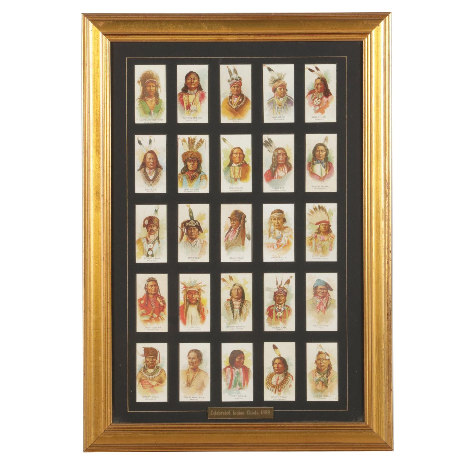 Offset Lithograph of Cigarette Cards "Celebrated Indian Chiefs, 1888"