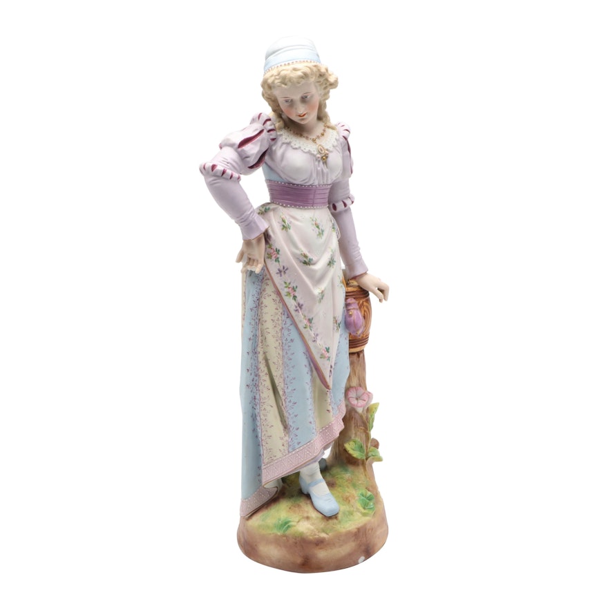 Victorian Painted Bisque Figure of a Maiden, Late 19th Century