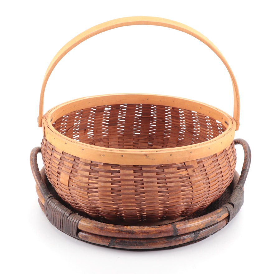 Woven Wood Splint Basket and Reed Tray