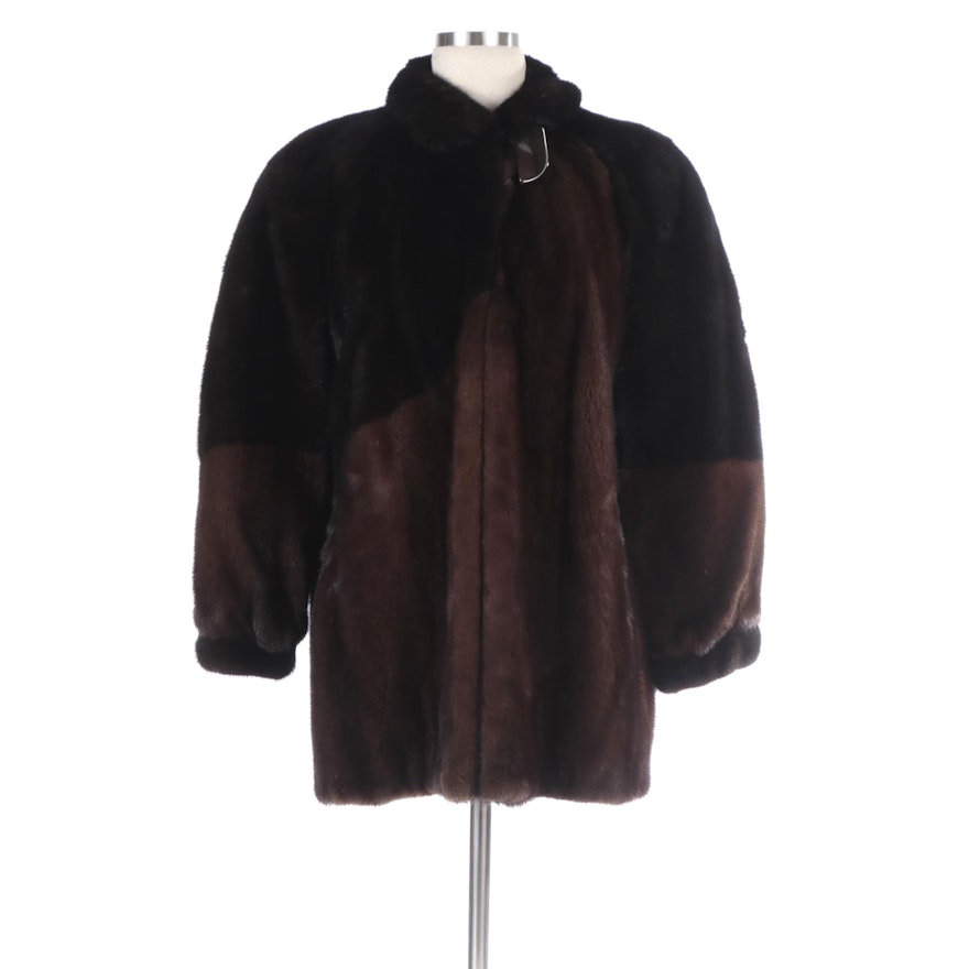 Two-Tone Mink Fur Coat with Banded Cuffs From Evans Furs at Robinson's