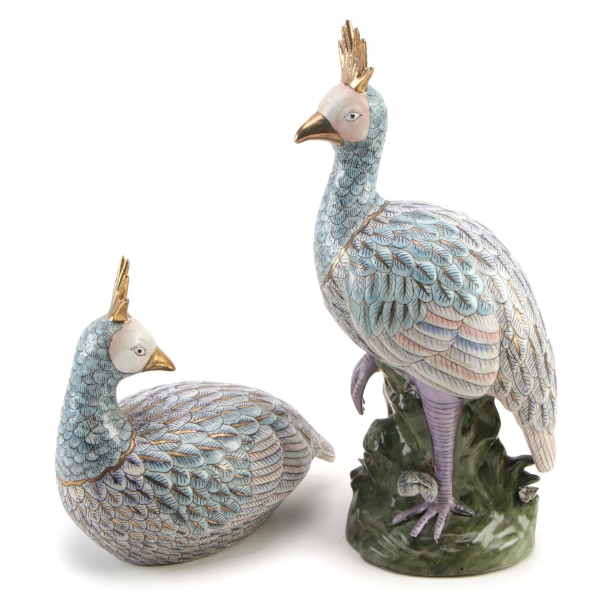 Macau Hand-Painted Chinese Porcelain Bird Figurines, Late 20th Century
