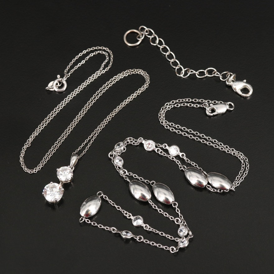 Sterling Cubic Zirconia Necklaces with Extender