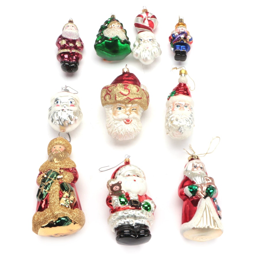 German, Polish and Other Blown Glass Santa and Nutcracker Ornaments