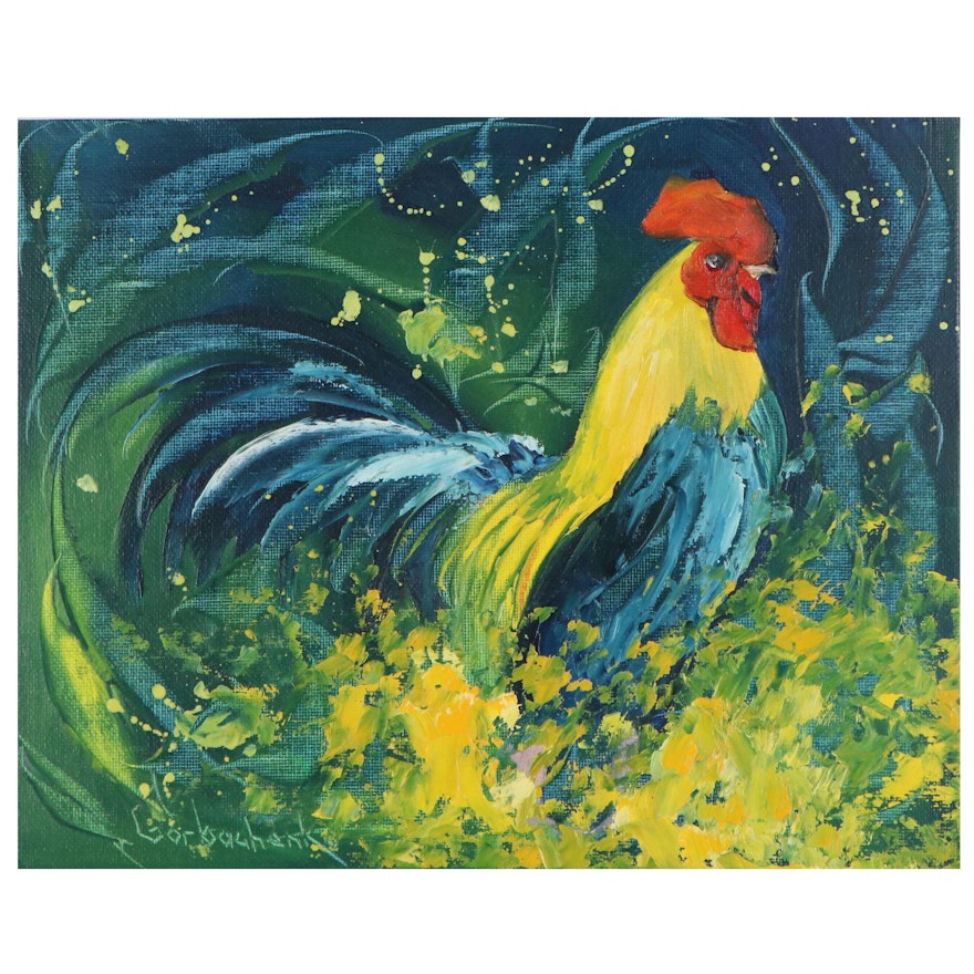 Tetiana Gobachenko Oil Painting of Rooster, 21st Century