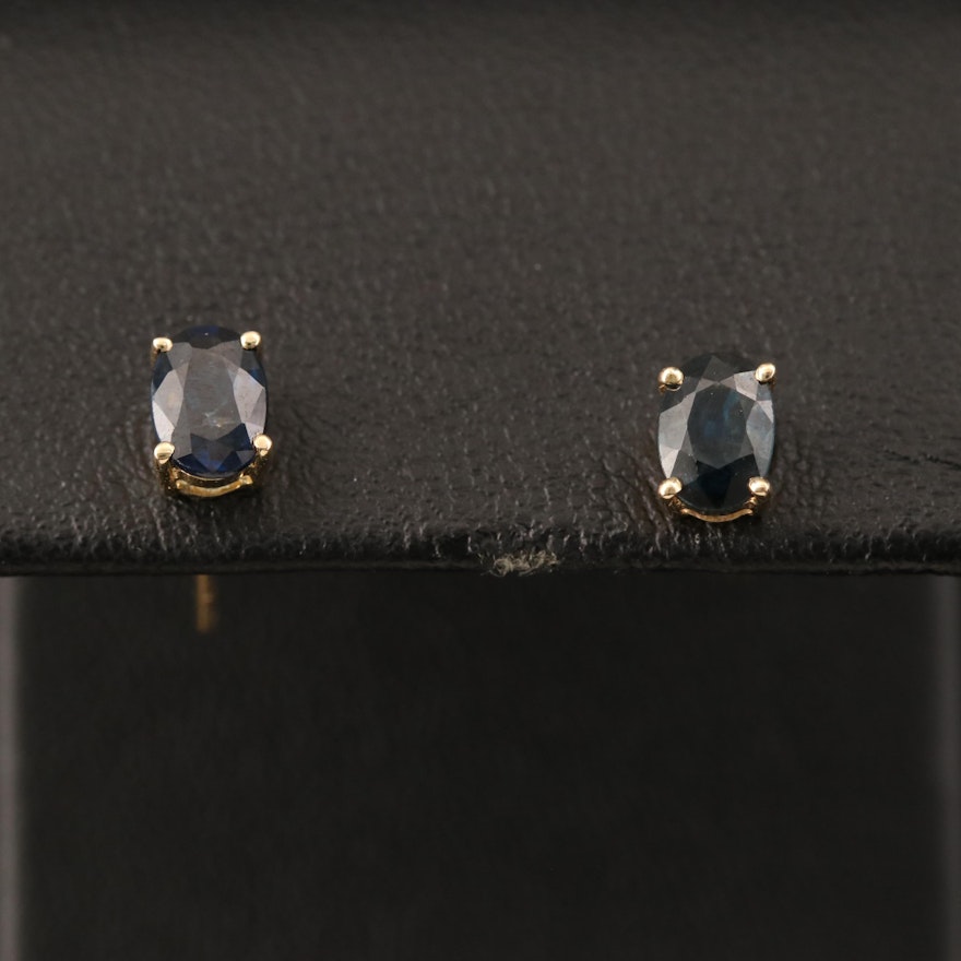 14K Oval Sapphire Stud Earrings