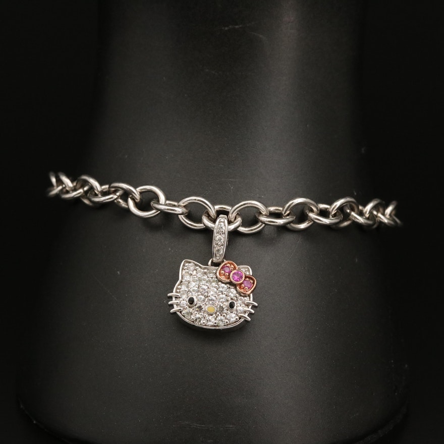 Hello Kitty Sterling Silver Sapphire, Ruby and Enamel Charm Bracelet