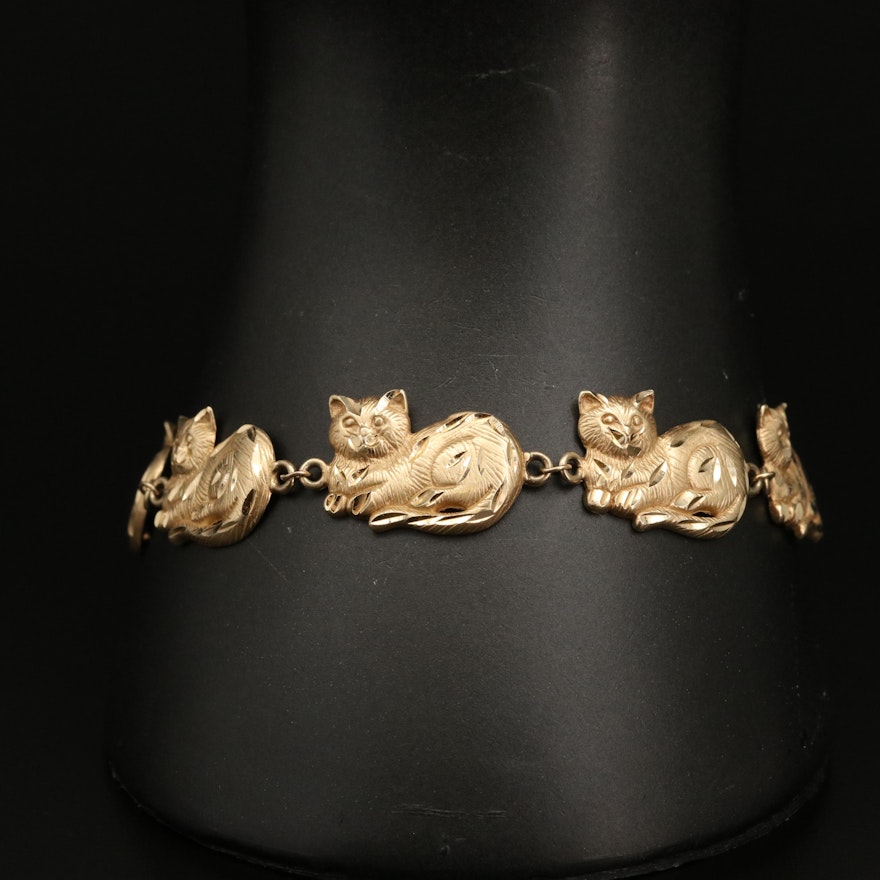 14K Gold Cat Bracelet