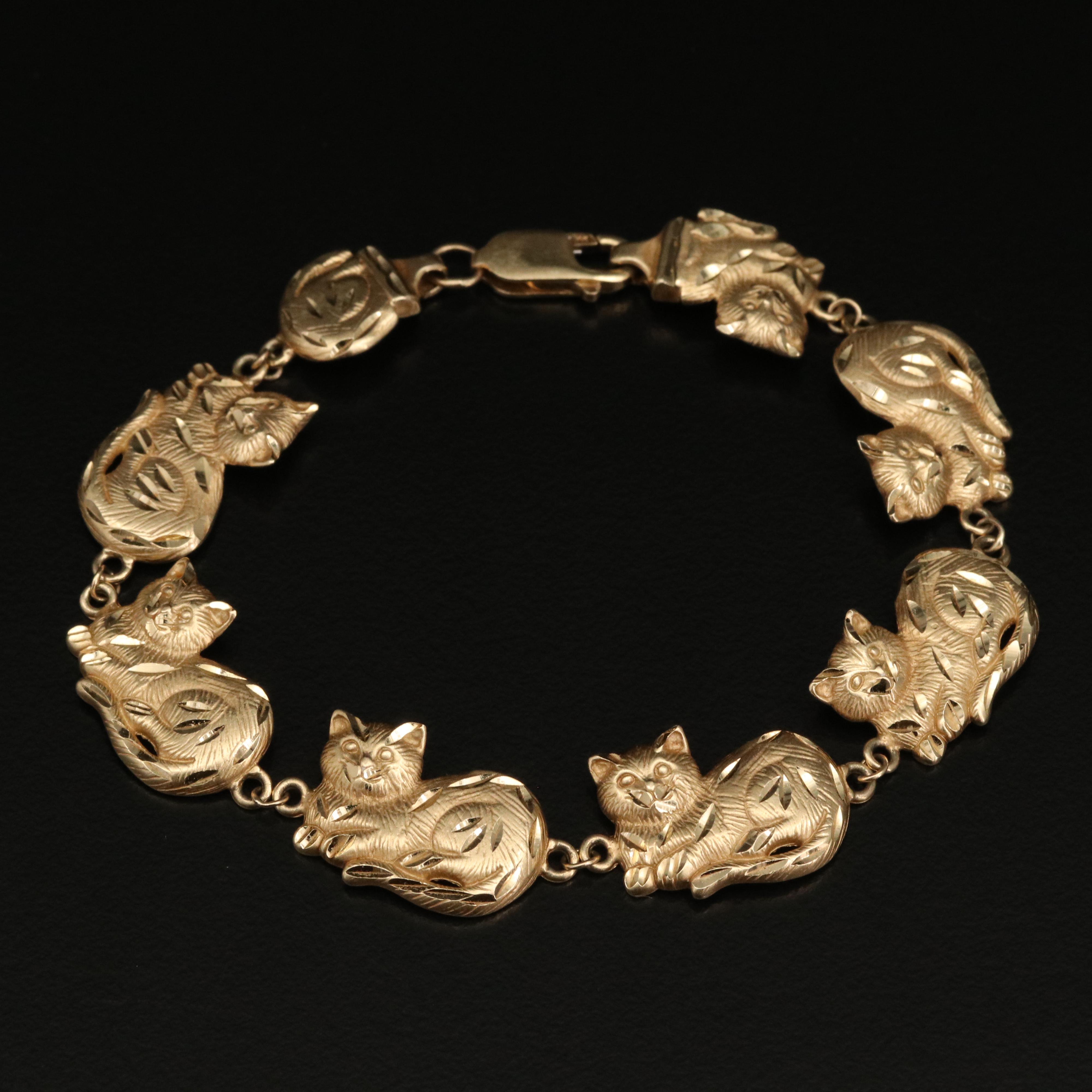 14K Gold Cat Bracelet