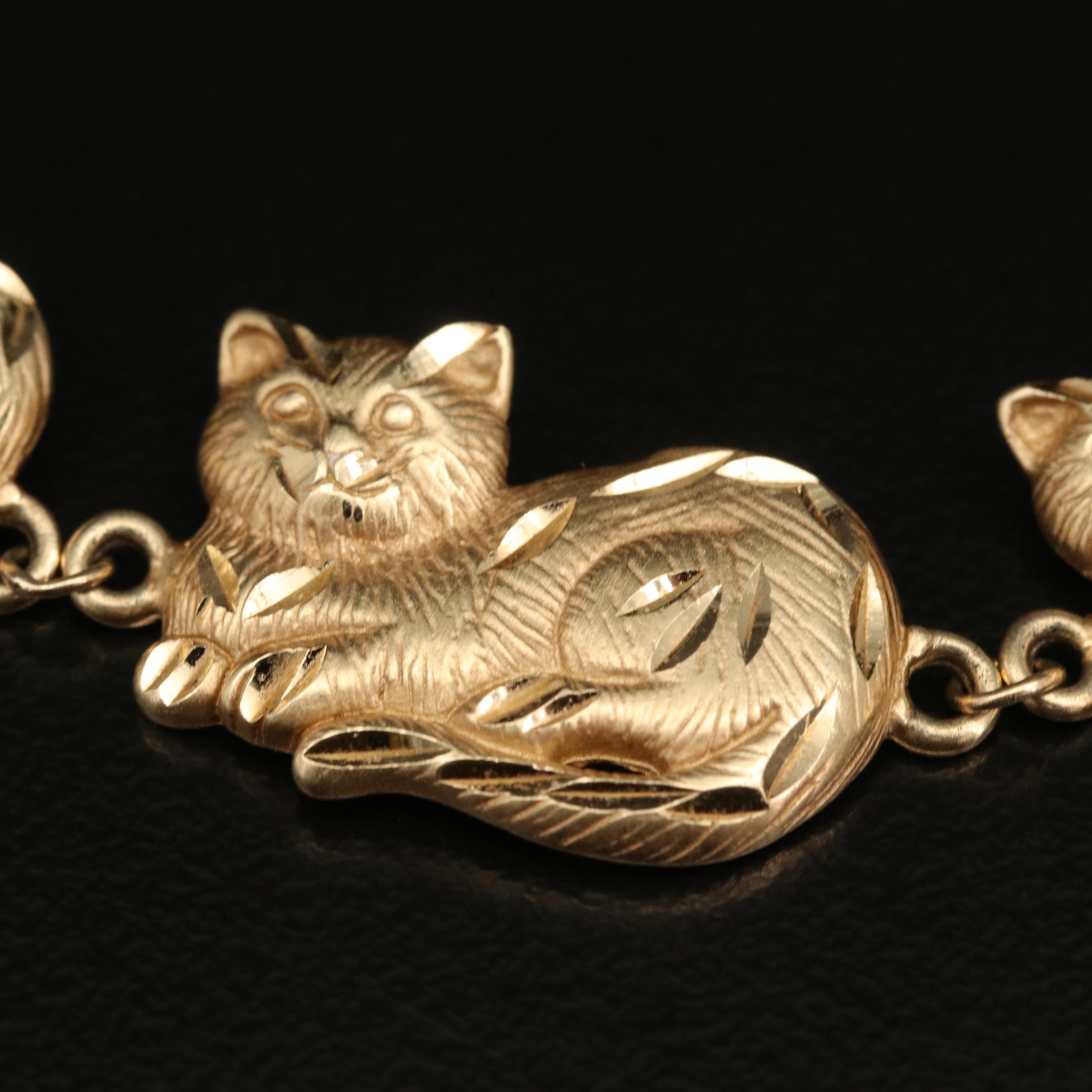 14K Gold Cat Bracelet
