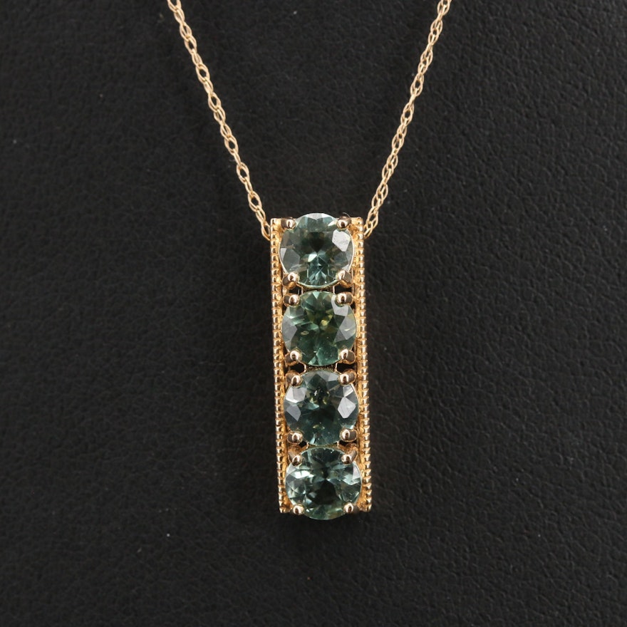 14K Apatite Bar Pendant Necklace