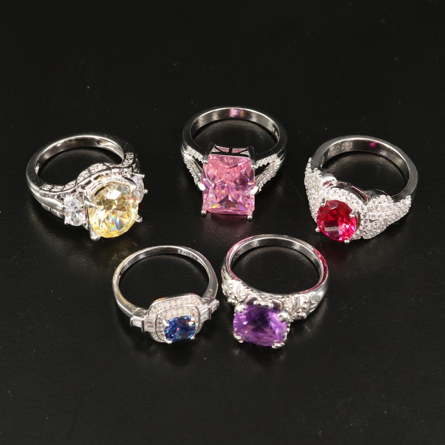 Sterling Silver Rings Featuring Amethyst, Ruby and Cubic Zirconia
