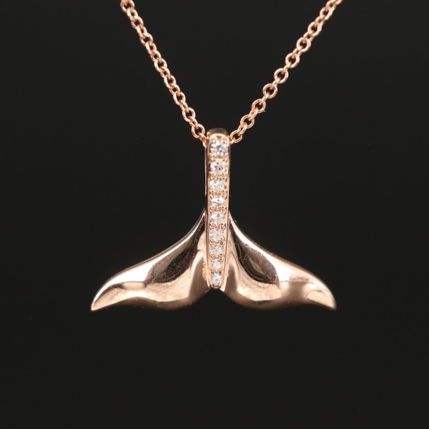 EFFY 14K Rose Gold Diamond Whale Fluke Pendant Necklace