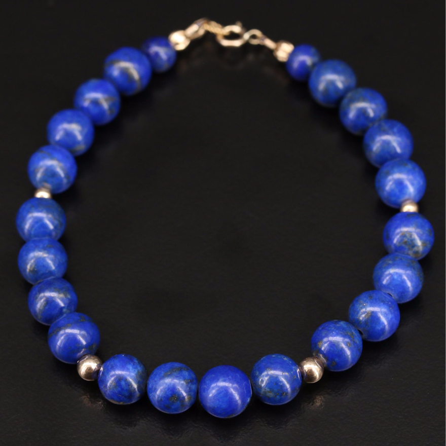 Lapis Lazuli Bead Bracelet with 10K Clasp and Accents Beads