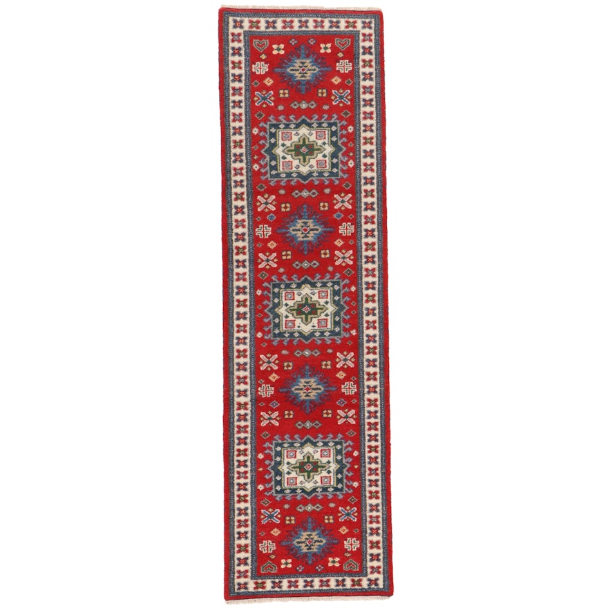 2'9 x 9'11 Hand-Knotted Indo-Caucasian Kazak Carpet Runner, 2010s