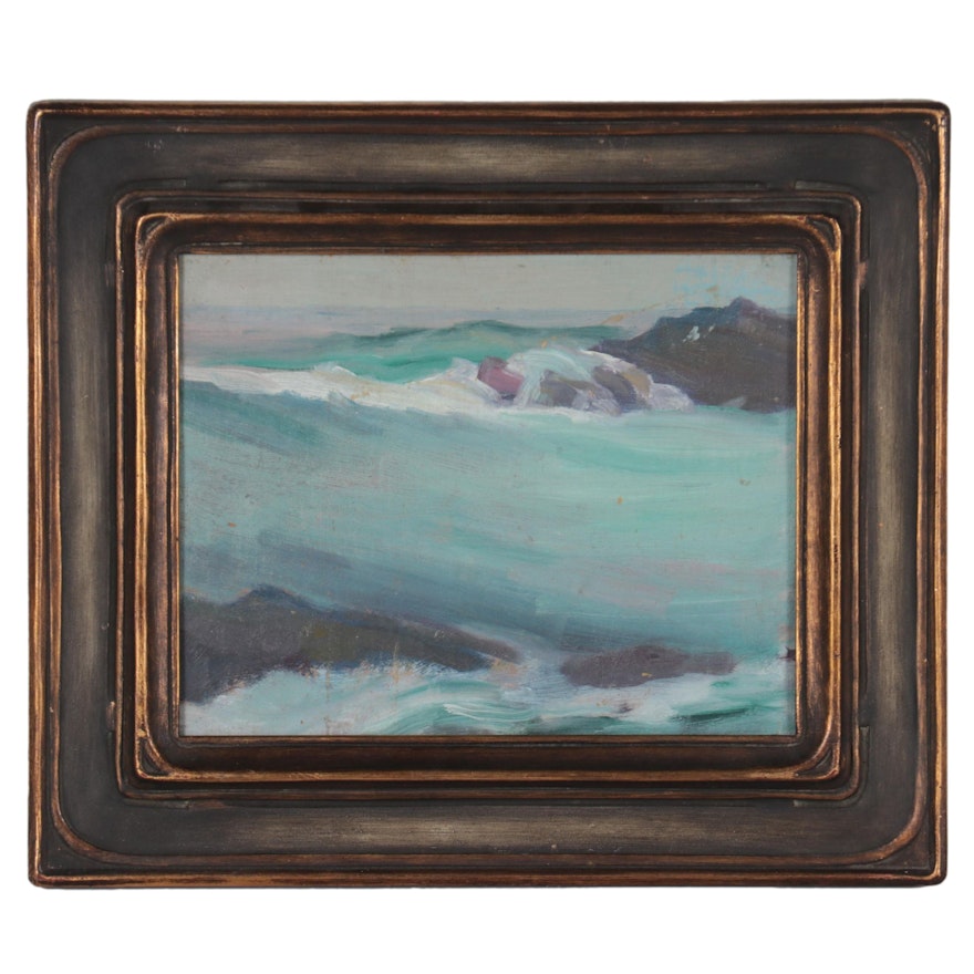 Seascape Oil Painting Attributed to Emma Mendenhall, Early 20th Century