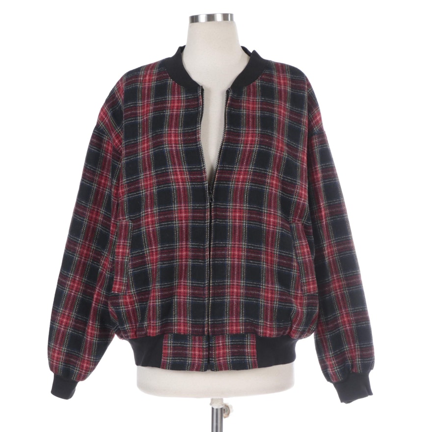 Adolfo Royalty Collection Oversize Zipper Jacket in Red and Black Plaid