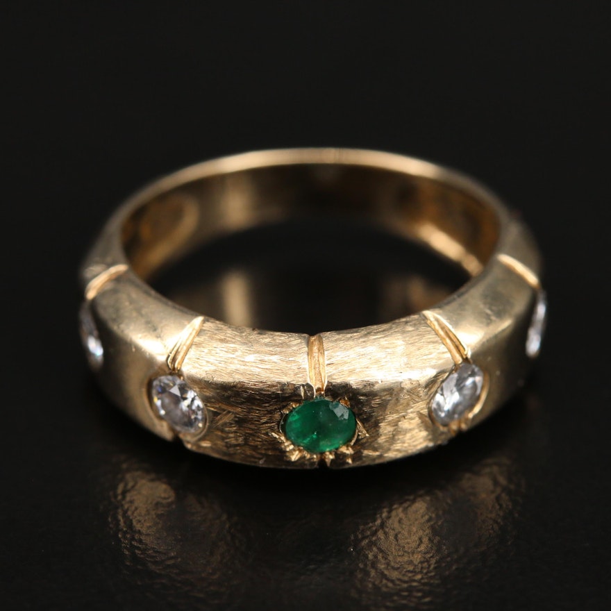 14K Gypsy Set Emerald and Diamond Ring