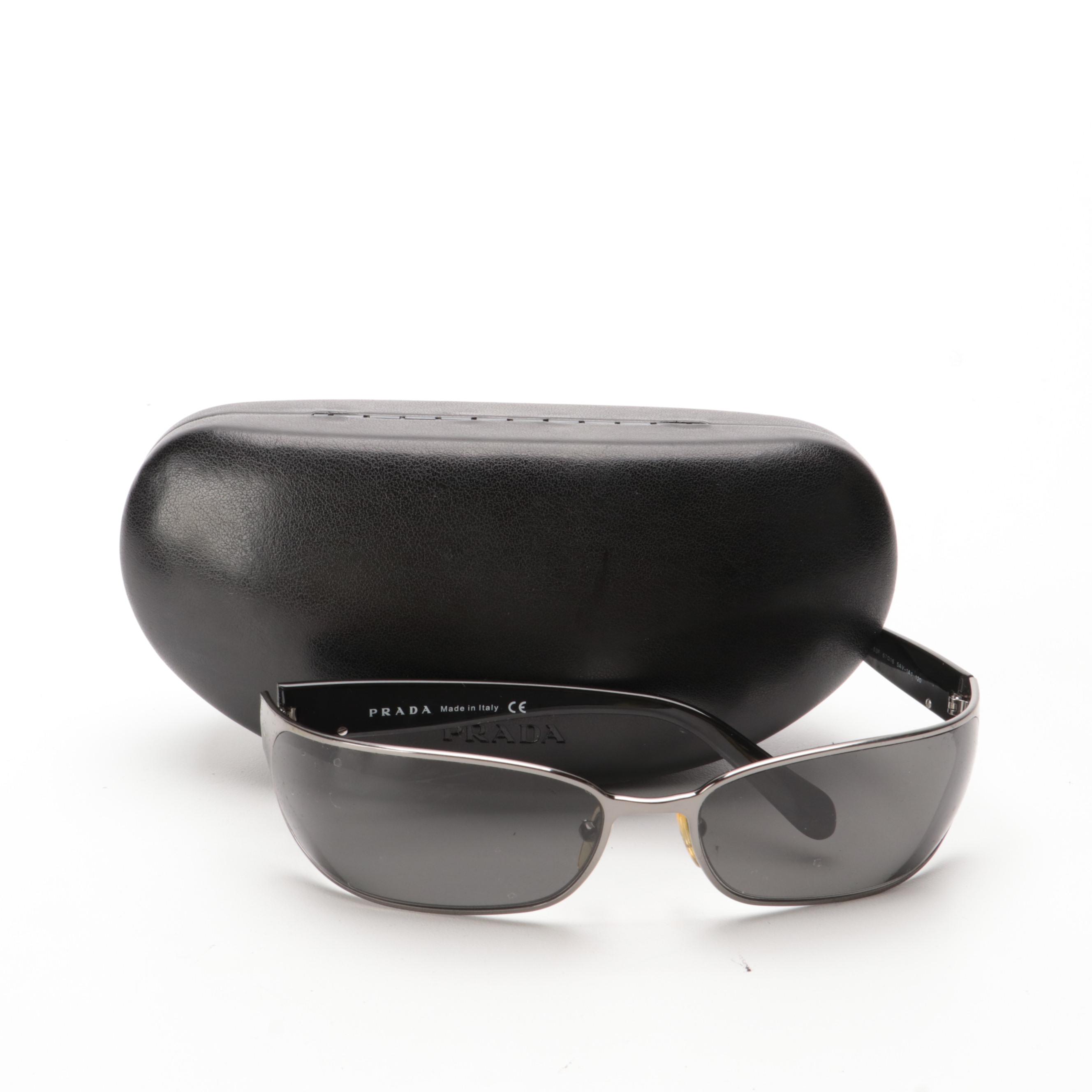 Prada Rectangular Wrap Sunglasses with Case