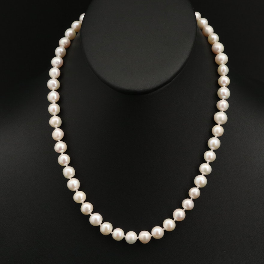 Single Strand Pearl Necklace with 18K Clasp