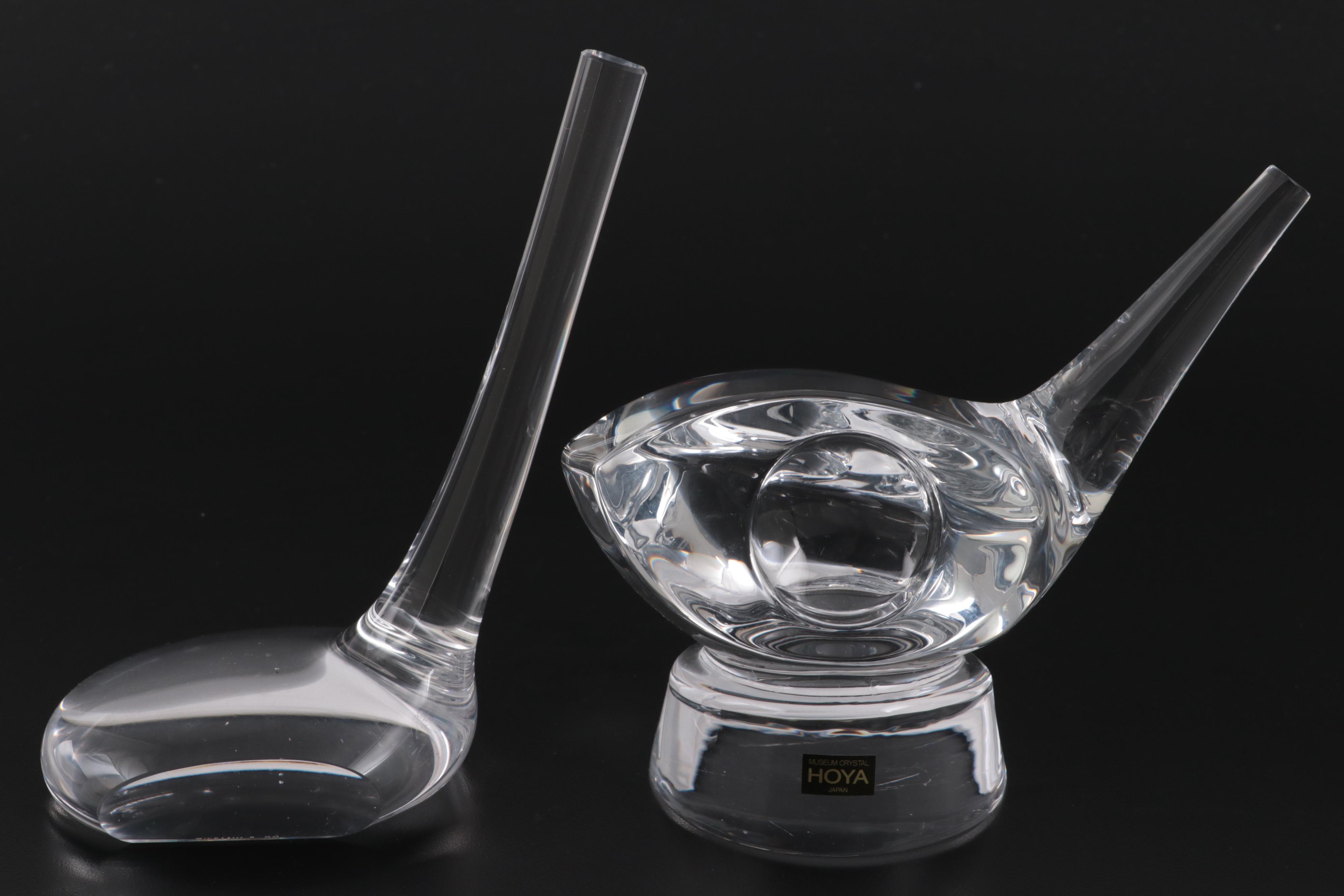 Tiffany & Co., Hoya and Steuben Golf Motif Glass Paperweights