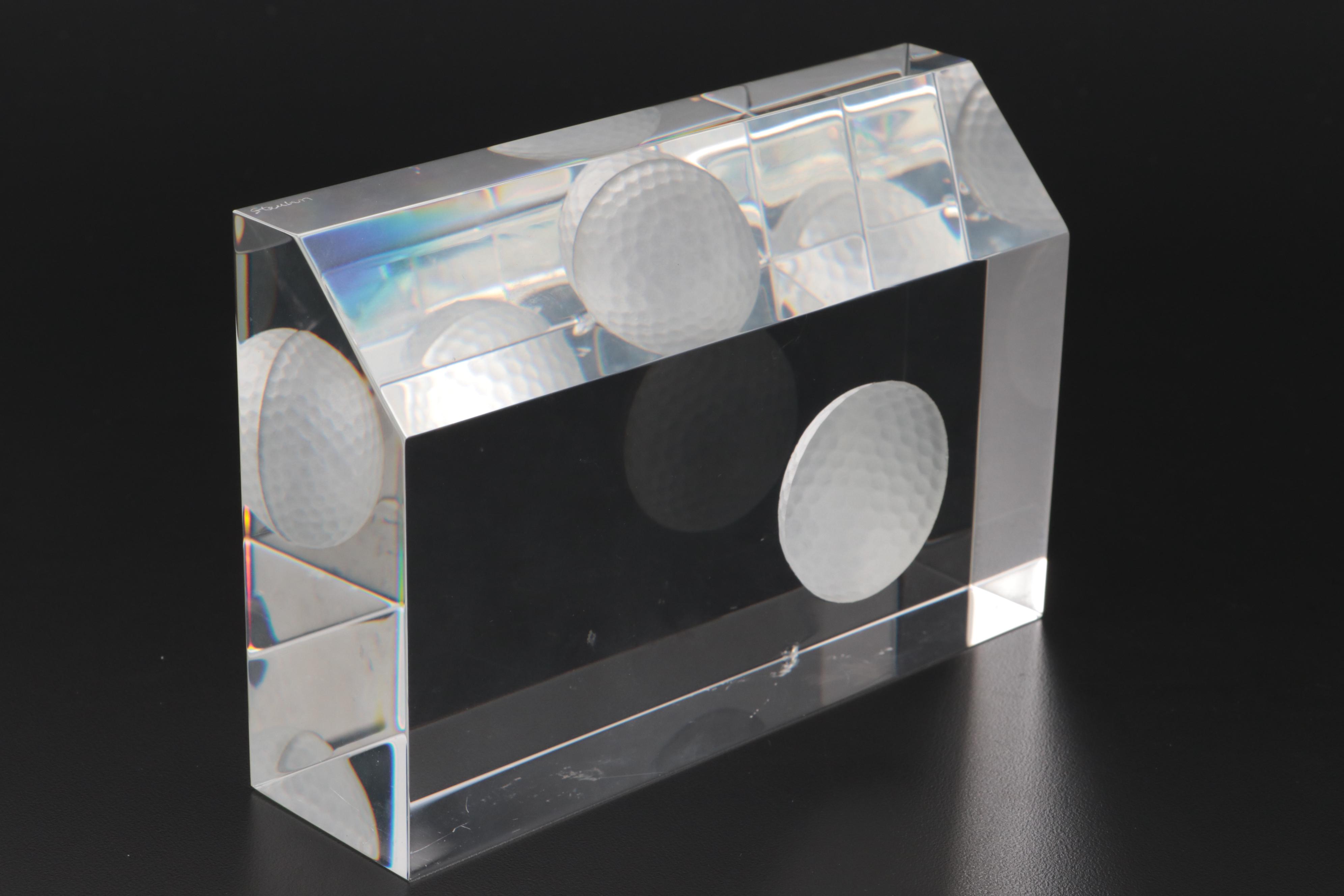 Tiffany & Co., Hoya and Steuben Golf Motif Glass Paperweights