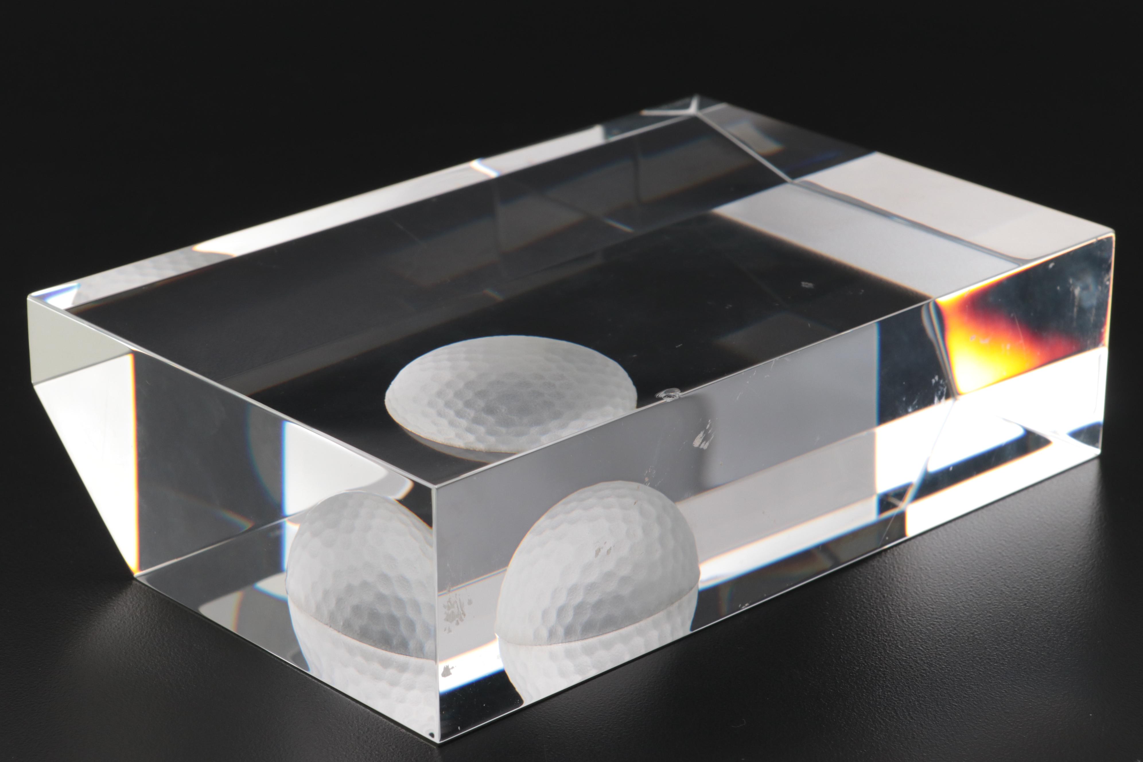 Tiffany & Co., Hoya and Steuben Golf Motif Glass Paperweights