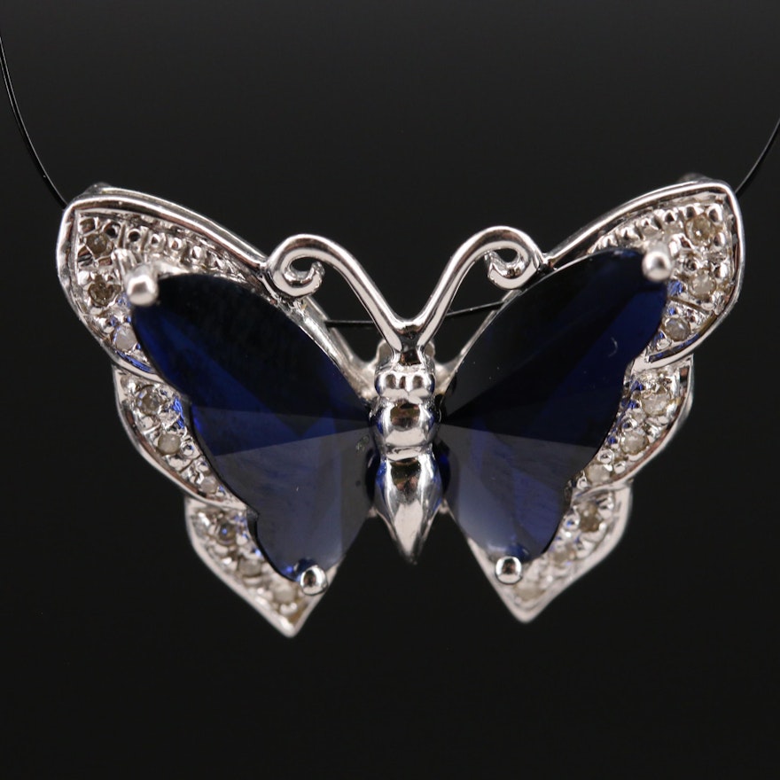 10K Sapphire and Diamond Butterfly Slide Pendant