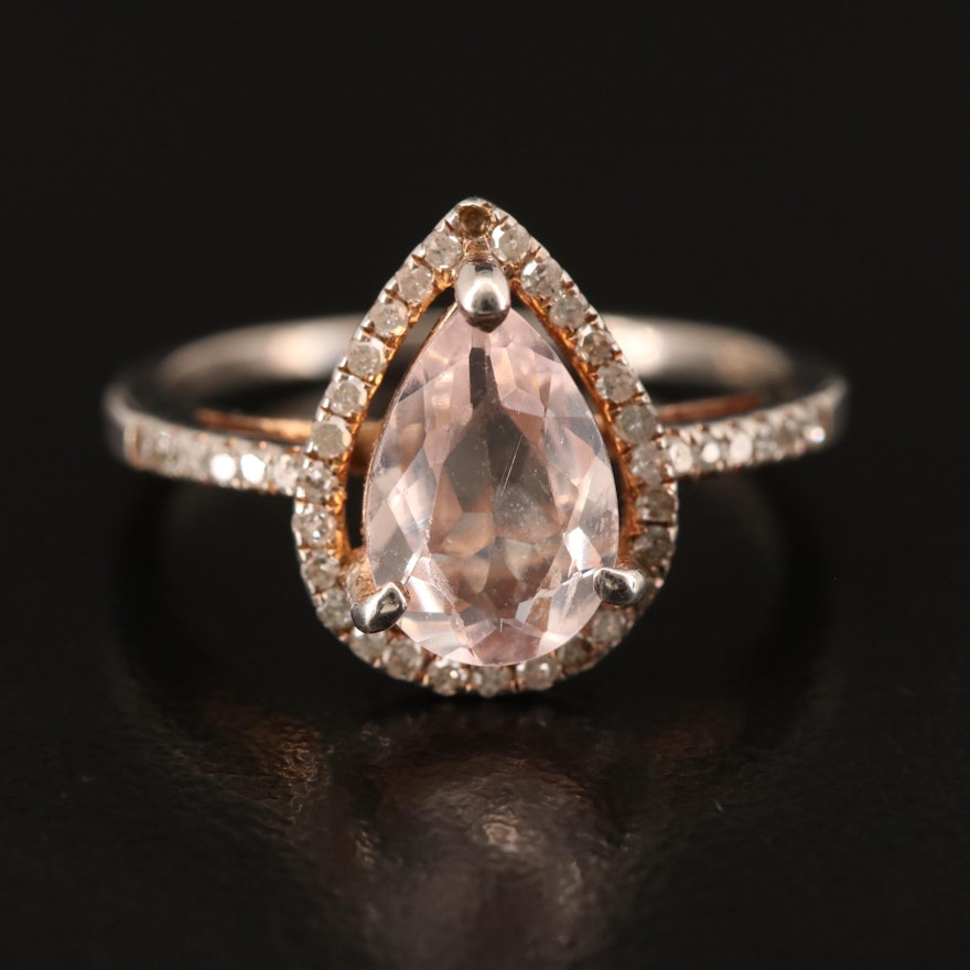Sterling Silver Morganite and Diamond Ring