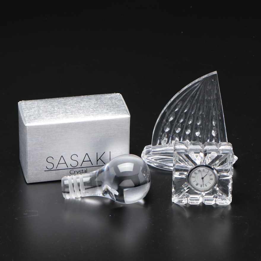 Rogaska and Sasaki Crystal Figurines and Clock