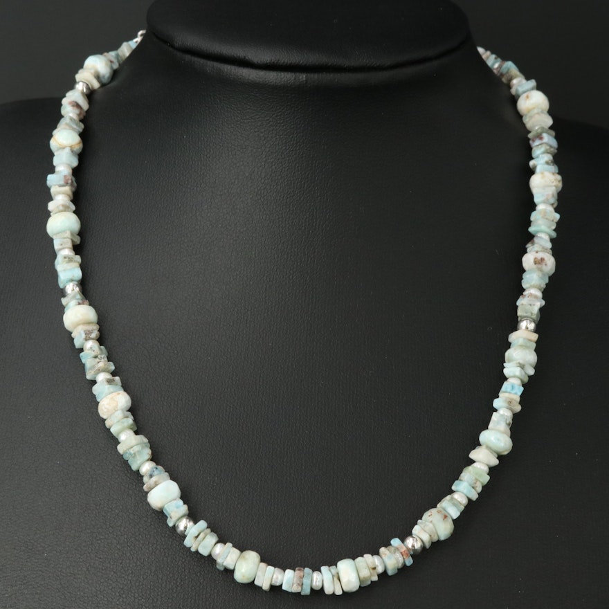 Sterling Larimar, Pearl and Gemstone Bead Necklace