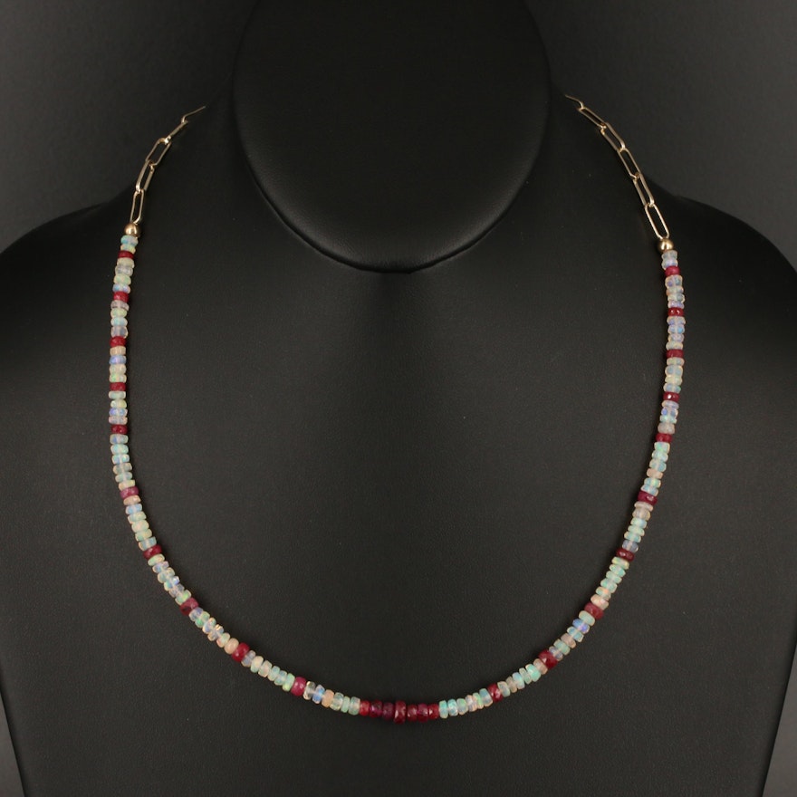 Opal and Corundum Beaded Necklace