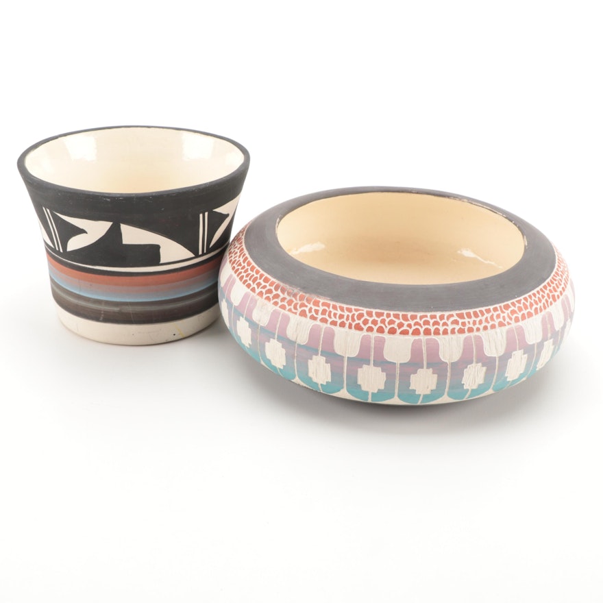 Diné Navajo and Ute Mountain Tribe Pottery Vessels, Late 20th Century