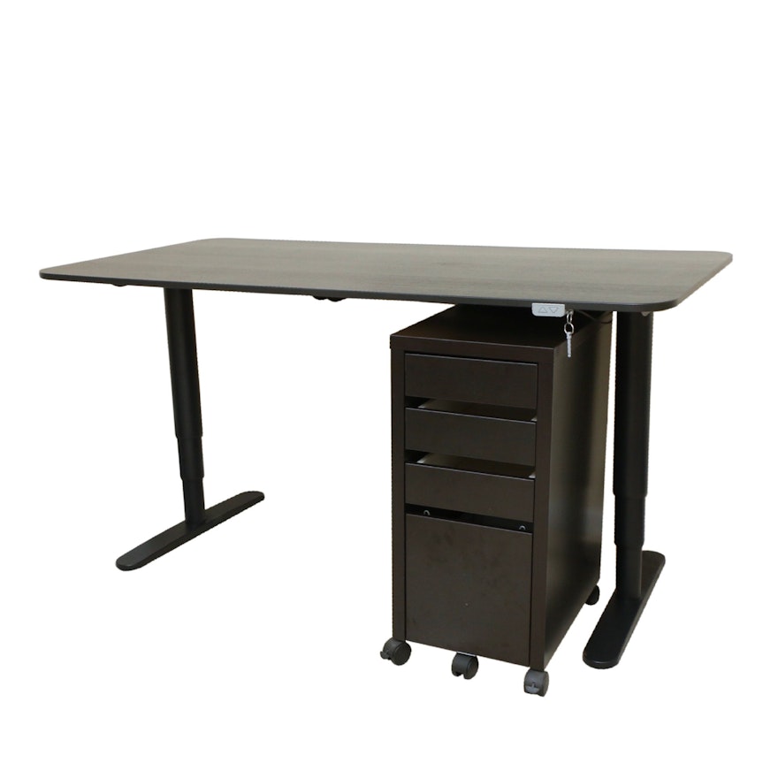 IKEA "Bekant" Adjustable Height Black Veneer Desk and Mobile File Pedestal