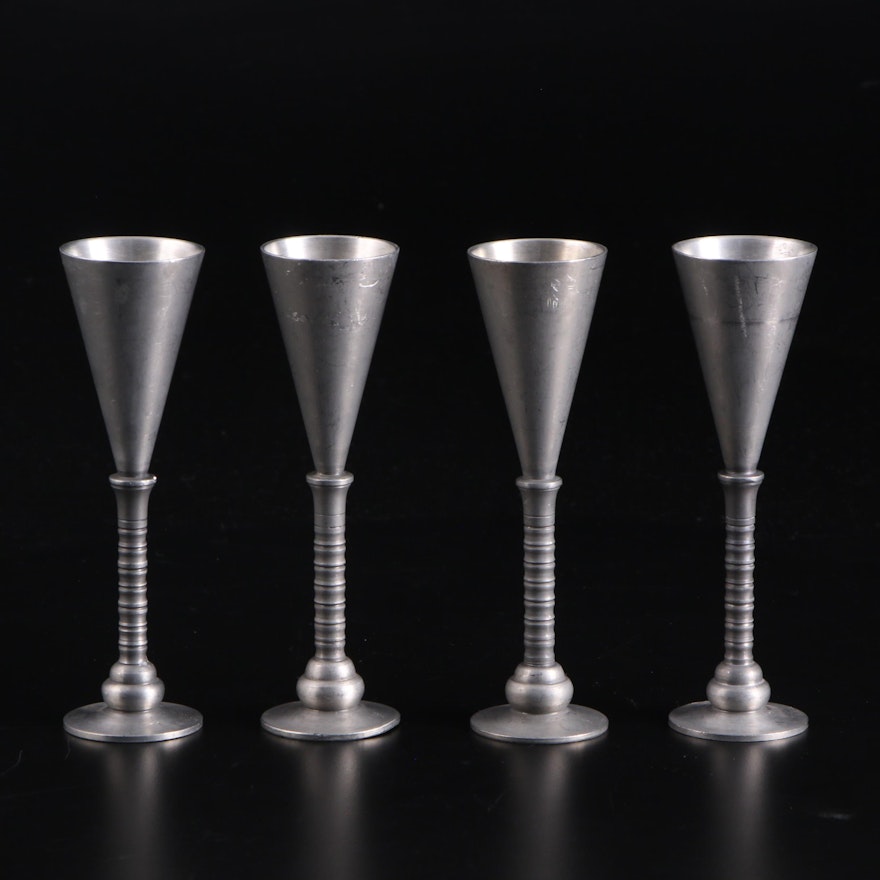 Mid Century Modern Pewter Candlesticks, Mid to Late 20th Century