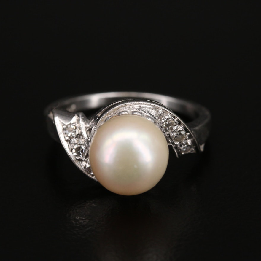 Vintage 14K Pearl and Diamond Swirl Ring
