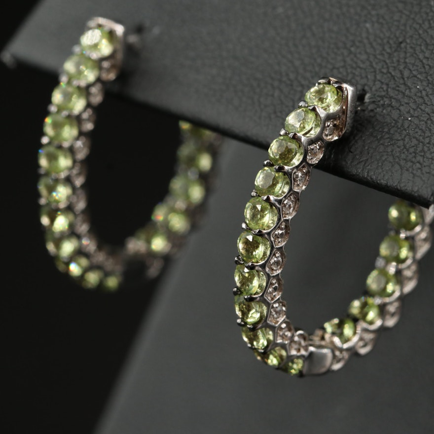 Sterling Peridot and White Zircon Inside-Out Hoop Earrings