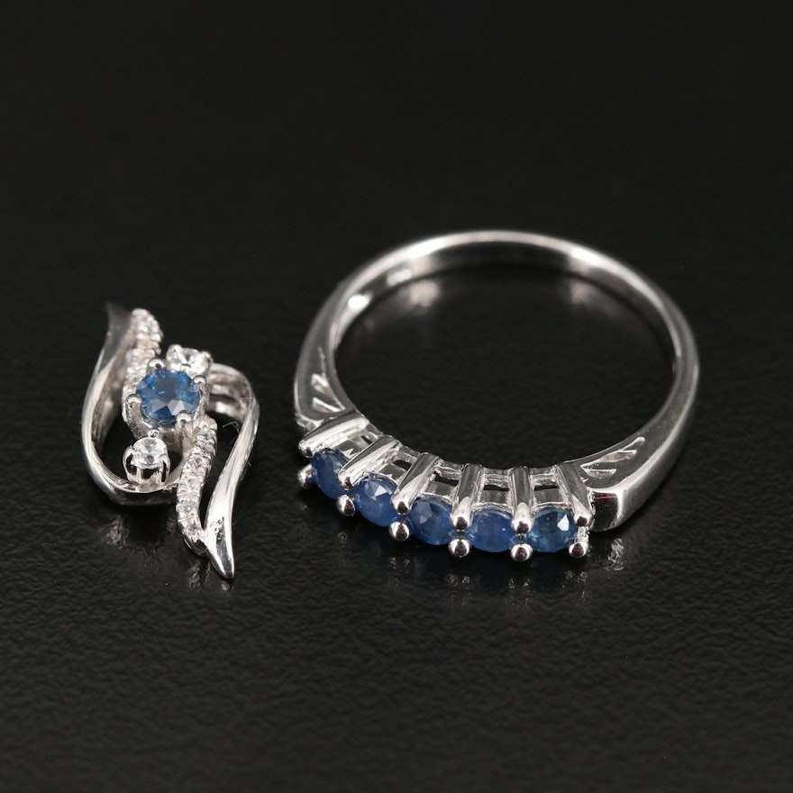 Sterling Silver Sapphire and Zircon Ring and Pendant