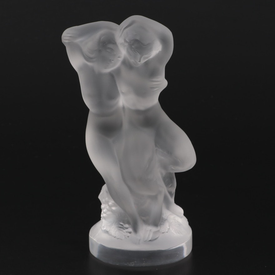 Lalique "Pan and Diana" Frosted Crystal Figurine, Mid to Late 20th Century