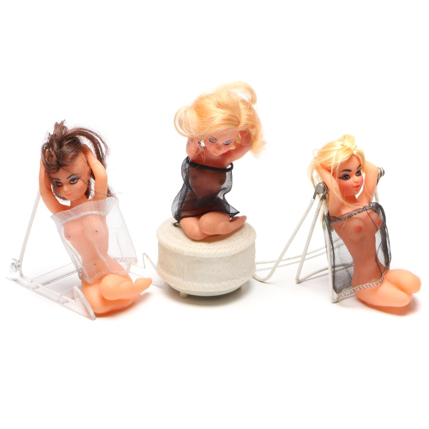 Rubber Nude Pin Up Dolls and Transistor Radio, Mid to Late 20th Century