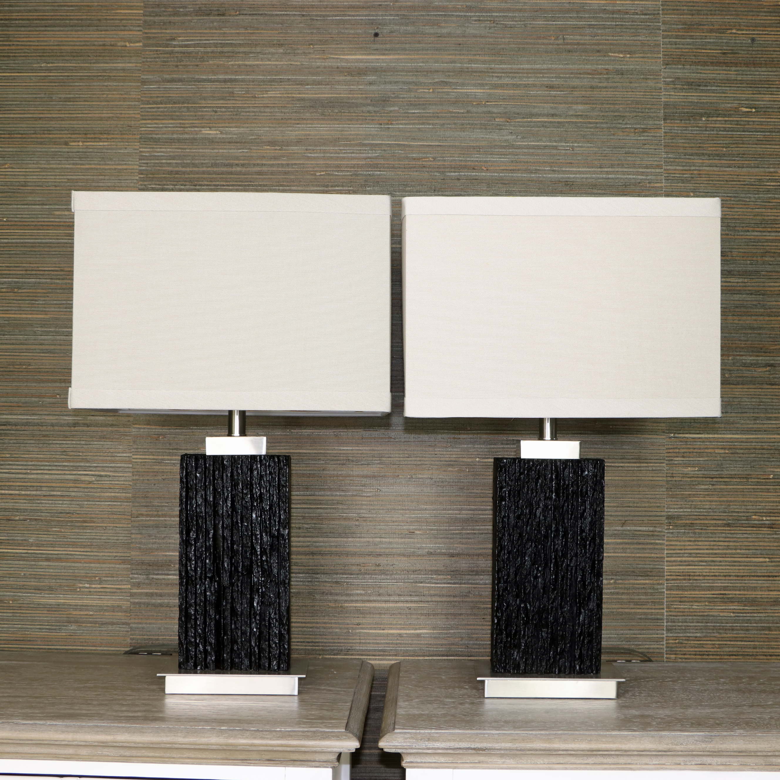 Uttermost "Pravus" Black Slate Textured Geometric Table Lamps