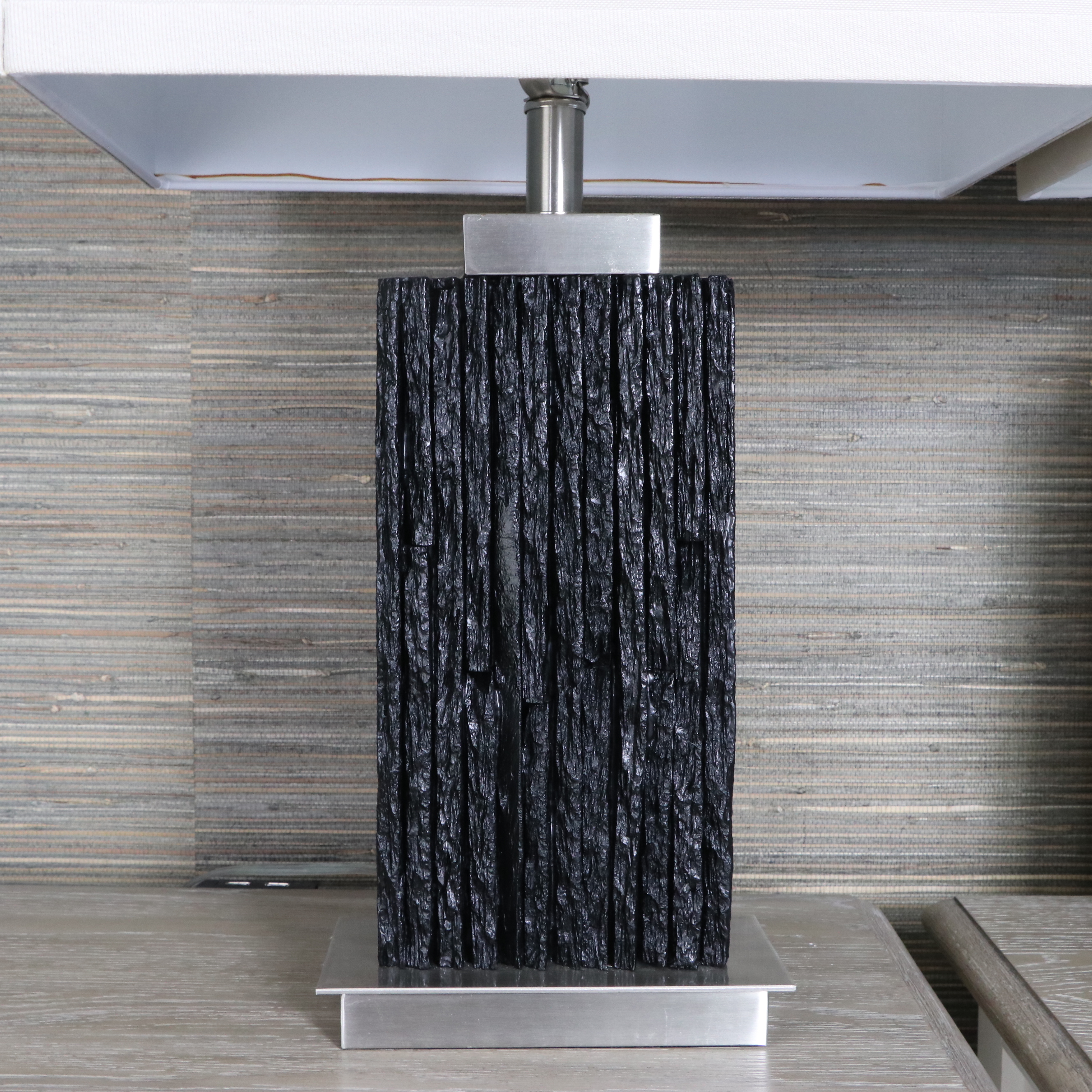 Uttermost "Pravus" Black Slate Textured Geometric Table Lamps