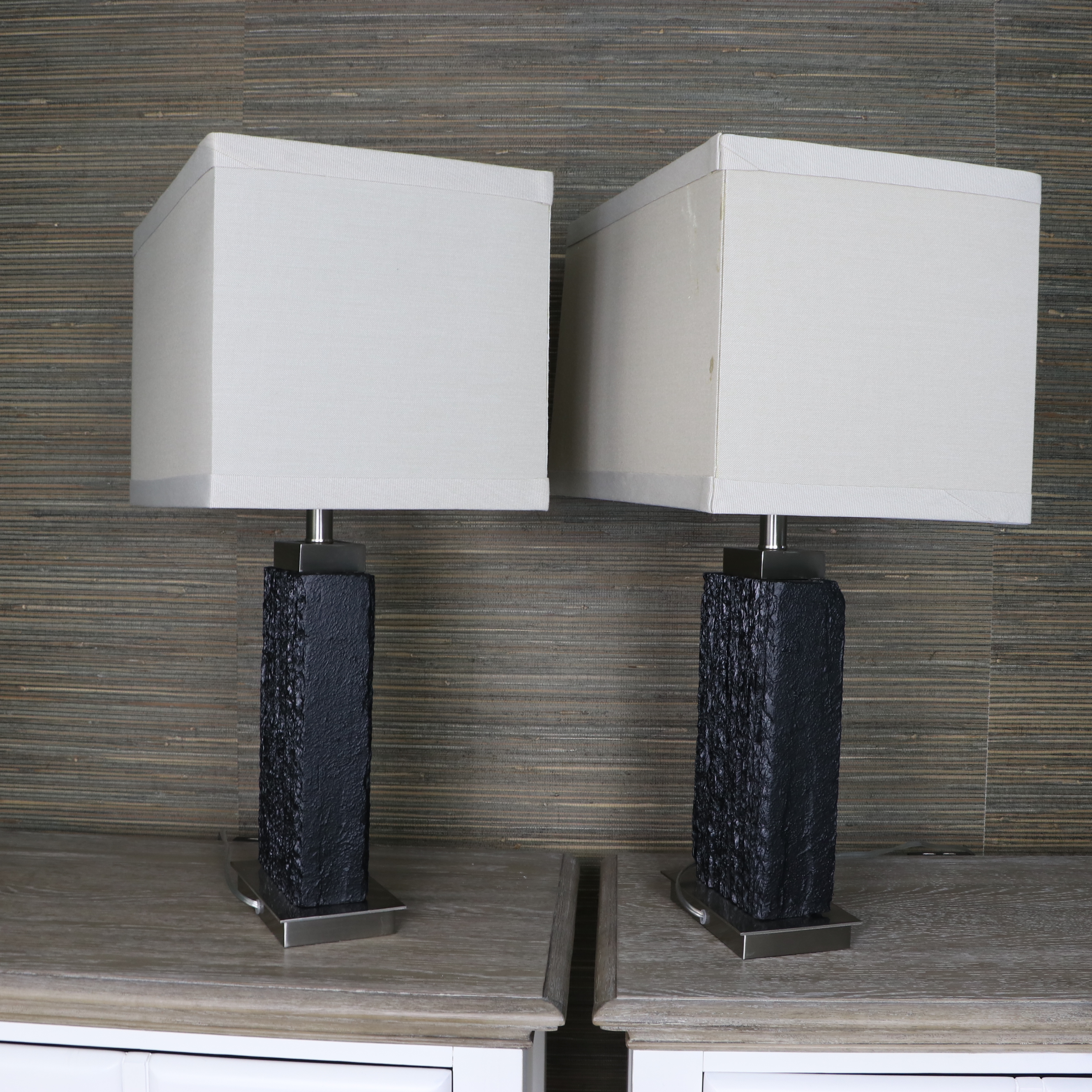 Uttermost "Pravus" Black Slate Textured Geometric Table Lamps