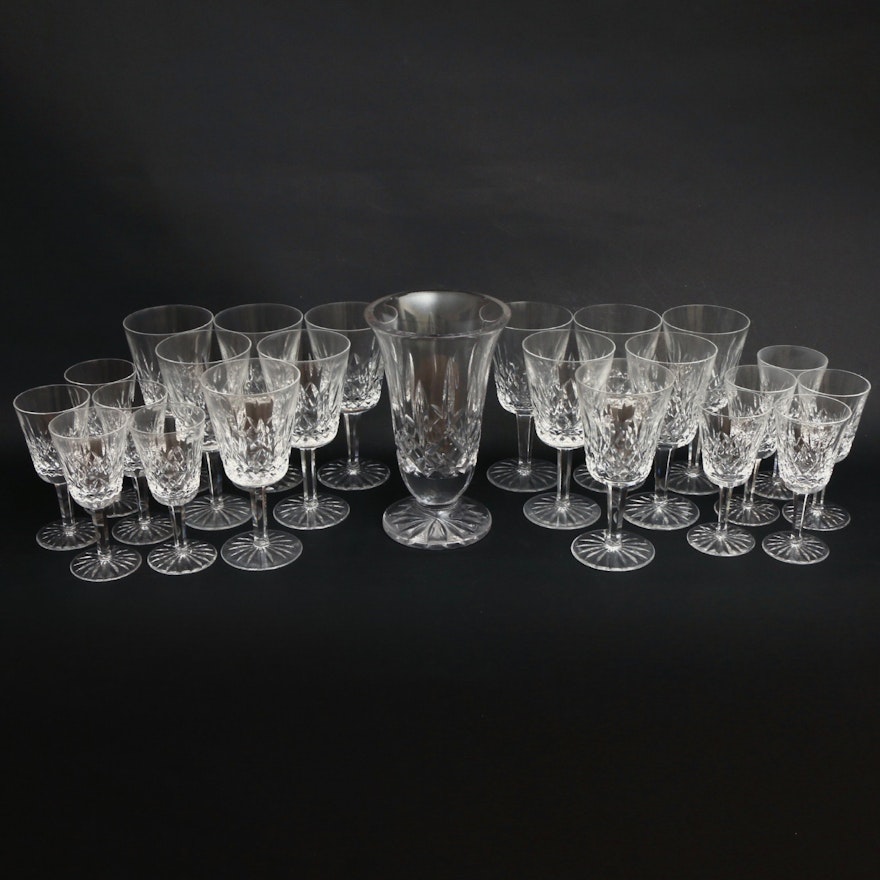 Waterford Crystal "Lismore" Stemware and Footed Vase, Mid to Late 20th C.