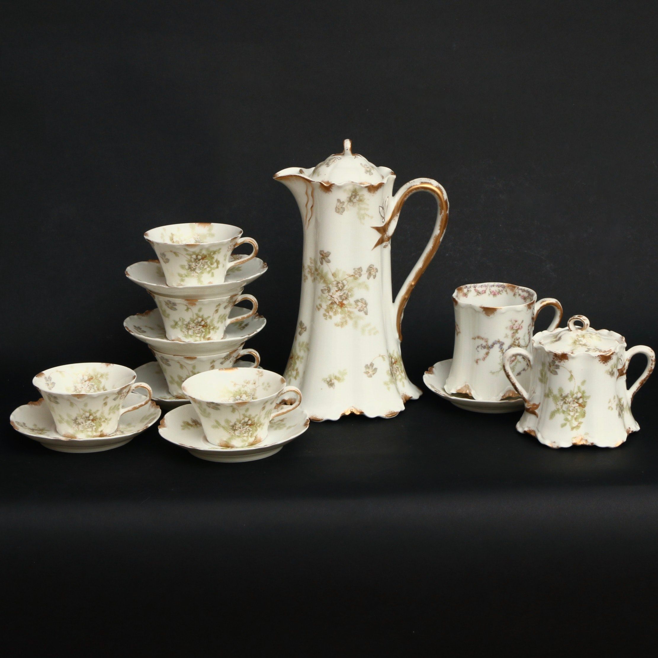 Haviland & Co. Limoges Floral Painted Porcelain Chocolate Set