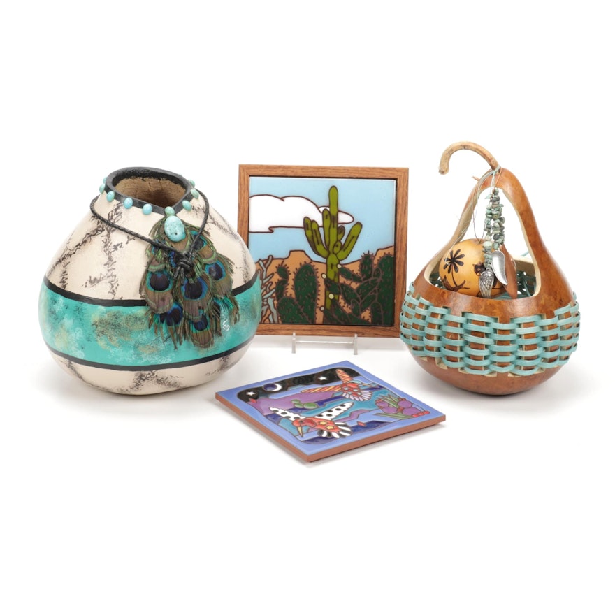 Handcrafted Southwestern Style Gourds, Tile and Other Decor