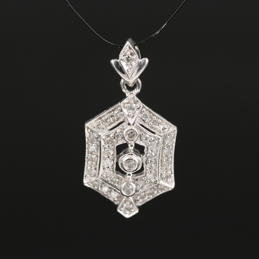 Vintage Style 14K Diamond Pendant with Milgrain Detail