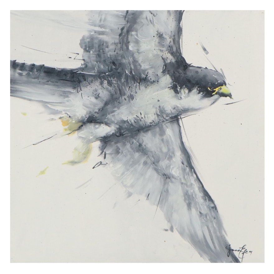 Juna Efe Oil Painting of Bird in Flight, 21st Century