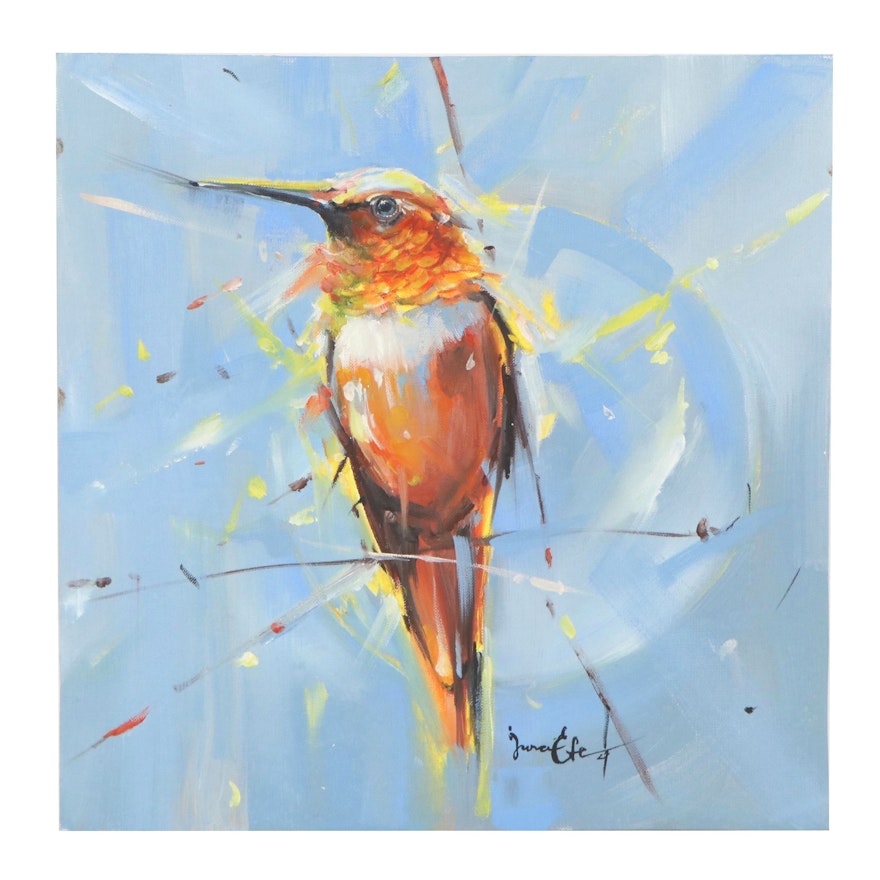 Juna Efe Acrylic Painting of Hummingbird, 2021